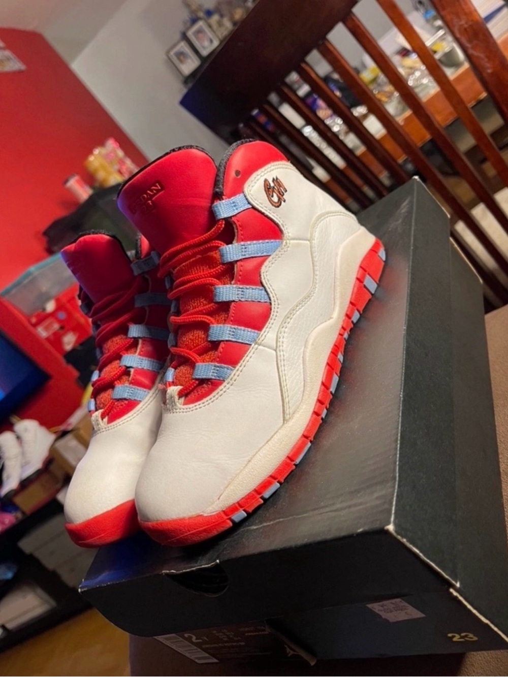 Jordan Kids White Red Blue Retro High-Top Sneakers